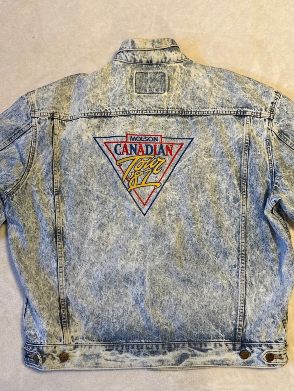 Vintage 80s EDWIN Big Jacket Molson Canadian Tour 1987 XL Acid Wash Japan Made